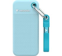 Verbatim Pocket SSD 1TB ārējais SSD USB 3.2 Gen 2, līdz 1000MB/s lasīšanas un rakstīšanas ātrums, ārējais cietais disks ar 2 gumijas vāciņiem (melns un polāri zils), paredzēts PC, Mac un konsolēm, polāri zils