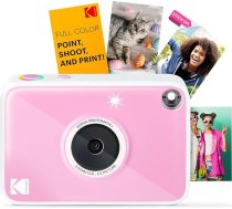 Kodak Printomatic+ tūlītējā digitālā kamera 10 MP ar RGB LED, drukā pilnkrāsainas fotogrāfijas uz cinka 2 x 3 collu papīra - rozā krāsā