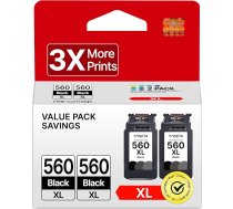 WISETA PG-560XL kasetnes Canon 560 printeru kasetnēm Daudzpaku tintes kasetne Canon 560XL printerim TS5350 TS5351 TS5352 TS5353 TS5353 TS7450 TS7451 (2 melnas, 2 gab.)