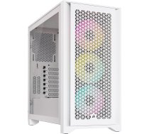 Corsair iCUE 4000D RGB Airflow Mid-Tower korpuss, True White, 3 × AF120 RGB Elite ventilatori, iCUE Lighting Node Pro apgaismojuma vadība, augstas gaisa plūsmas konstrukcija, balts