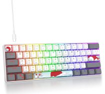 SOLIDEE mehāniskā spēļu tastatūra 60%, 61 taustiņš, kompakta mehāniskā tastatūra ar RGB fona apgaismojumu, 60% mehāniskā QWERTY tastatūra, sarkans slēdzis Win/Mac PC klēpjdatoram (61 White)
