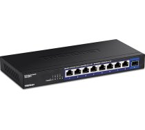 TRENDnet, TEG-S5091, 9 portu nepārvaldāms 2.5G komutators ar 10G SFP+ portu, 8 x 2.5GBASE-T porti, 60 Gbps komutācijas jauda, bez ventilatora, montējams pie sienas, melns