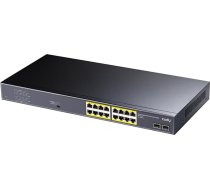 Cudy 16 Gigabit Ethernet nepārvaldāms PoE+ komutators, 200 W, 16 gigabitu PoE+ pieslēgvietu, 2 SFP, CCTV/VLAN/Extend-Modus, 19 pieslēgvietu, 802.3af/at, GS1020PS2