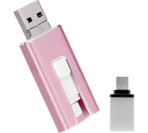 USB zibatmiņas karte 256 GB iPhone, MFi sertificēta 4-in-1 atmiņas karte iPhone/iPad/Android/PC, zibatmiņas disks ar Plug and Play dublējumu fotogrāfijām un video, ātra pārraide, rozā krāsā