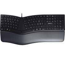 CHERRY KC 4500 ERGO Ergonomiskā tastatūra ar Šveices izkārtojumu (QWERTZ), vadu, plaukstas balsts ar atmiņas putām, izliekta tastatūra, melna