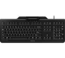 CHERRY KC 1000 SC vadu drošības tastatūra ar integrētu karšu lasītāju, ASV izkārtojums (QWERTY), Plug & Play (USB-A), plakanā konstrukcija, melnā krāsā