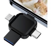 USB zibatmiņas karte 128 GB, atmiņas karte iPhone, 4 in 1 USB zibatmiņas karte i0S/pad/OTG Android/PC, pilnībā metāla krusta formas atmiņas karte mobilajam tālrunim, kurā var saglabāt vairāk fotoattēlu un video (melna)