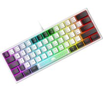 Mini 60% spēļu tastatūra, membrānveida spēļu tastatūra ar daļēji mehāniskiem taustiņiem, optiskā RGB hroma izgaismota, kompakta, 62 taustiņi, dubultkrāsains taustiņu vāciņš, QWERTY izkārtojums PC, klēpjdatoram, Mac, datoram, balta un m
