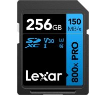 Lexar augstas veiktspējas 800x PRO SD karte 256GB SDXC UHS-I atmiņas karte līdz 150MB/s nolasīšanai, 45MB/s ierakstīšanai, V30/U3/C10 SD Point-and-Shoot kamerām/DSLR kamerām/vidējā diapazona HD videokamerām
