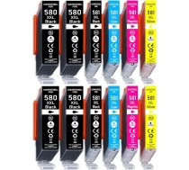 Canon PGI-580 CLI-581 XXL printeru kasetnes priekš Canon 580 XXL 581 XXL Multipack PIXMA TS705 TS6150 TS6250 TS8150 TS8250 TS9150 TS9550 (12 iepakojumu)