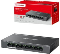 MERCUSYS 8 portu gigabitu galddatora komutators ar 7 portu PoE+, PoE jaudas budžets 65 W, saderīgs ar 802.3af/at PD, jaudas pārvaldība, metāla korpuss, Plug & Play, nav nepieciešama konfigurācija (MS108G)