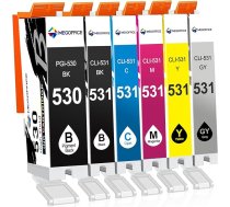 530XXL 531XXL PGI-530 CLI-531 XXL aizstājējs, kas saderīgs ar Canon Pixma TS8750 TS8751 printeriem (PGBK/ melns/ciāns/magenta/dzeltens/pelēks, 6 iepakojumi)