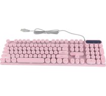 Gudra vadu retro pankroka spēļu tastatūra ar baltu LED fona apgaismojumu Spēļu tastatūra USB apaļa 104 taustiņu vāciņi Vadu gudra tastatūra apaļa (rozā)
