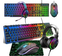 Spēļu tastatūras un peles komplekts, 104 taustiņu komplekts ar varavīksnes aizmugurējo apgaismojumu, UK izkārtojums, tastatūra, 2400DPI, pele, 7.1 surround skaņa, RGB, viegls, hokeja sienu komplekts, peles paliktnis, kombinācija PS4, Xbox (nepie