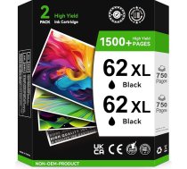 ECOINKO 62XL melnas krāsas printeru kasetnes - 2 x 750 lappuses, saderīgas ar HP 62 melnas krāsas HP62 printeru kasetnēm, 62 XL OfficeJet 250 200 5740 Envy 5540 5640 7640 5548 5544 5545 5646 5547