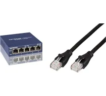 Netgear GS105GE 5 portu nepārvaldāms gigabitu vara komutators (līdz 1000 Mb/s datu pārraide, Plug and Play, metāla korpuss) & Amazon Basics Ethernet tīkla kabelis, RJ45, Cat6, 1,5 m, 1000 Mb/s