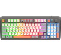 Lancoon kompakta vadu spēļu tastatūra ar 94 taustiņiem, mehāniskā, 3 krāsas, jauktām taustiņu ikonām, vēsas gaismas efekts, regulējams turētājs, multimediju funkcija datoram (pelēka)