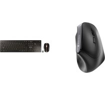 CHERRY DW 9100 Slim bezvadu tastatūras un peles komplekts, vācu izkārtojums, melns-brūnzs un MW 4500, bezvadu pele, ergonomiska labās rokas pele ar 45° dizainu, melna