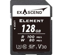 Exascend Element 128GB SD karte Ultra HD 4K Video Premium ātrgaitas atmiņas karte SDXC UHS-I V30 Atmiņas karte Burst Shooting Mode 100MB/s Read 80MB/s Write UHS-I Class 10 U3 V30 Camera