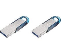 SanDisk Ultra Flair USB 3.0 zibatmiņas diskdziņš 64 GB (Rescue Pro programmatūra, aizsardzība ar paroli, izturīgs, plāns metāla korpuss, 150 MB/s datu pārraides ātrums), zils (2 gab.)