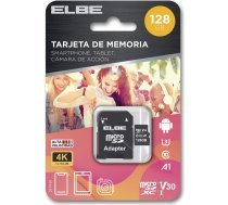ELBE - 128 GB Micro SD atmiņas karte (līdz 100 MB/S, 10. klase, U3, V30, video 4K, Full HD 1080p un digitālā fotogrāfija, iekļauts adapteris SD uz Micro SD)