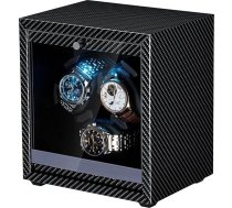 Mcbazel automātiskais pulksteņu uzgriežējs ar LED apgaismojumu, kluss motors, elegants pulksteņu uzgriežējs 3 pulksteņiem līdz 45 mm, 4 rotācijas režīmi, USB DC darbināms - oglekļa šķiedras raksts