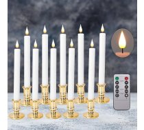 beek LED logu sveces bez liesmas ar tālvadības pulti - 10 gabalu komplekts, kas darbojas ar baterijām, mirgojošas stikla sveces ar noņemamiem zelta svečturiem, ideāli piemērotas kā Ziemassvētku dekorācijas.