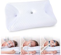 HOMCA CPAP ergonomiska atmiņas putu CPAP spilvens visām CPAP maskām, kakla atbalsta spilvens sānu guļētājiem ar CPAP maskas rievas un atbalsta zonu, balts, 65 x 40 x 9/11 cm