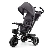Kinderkraft Aveo tricikls no 9 mēnešiem līdz 25 kg, bērnu tricikls ar stūres stieni, kompakts salokāms, rotējošs sēdeklis, izvelkams kapuciņš ar saules aizsardzību, dzērienu turētājs grozs komplektā, tumši pelēks