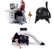 Augstas kvalitātes ergonomisks līdzsvara bumbu krēsls ar riteņiem mājām un birojam, regulējama sēdvietas pozīcija, melns