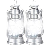 Relaxdays Storm Lantern LED, retro stila vētraina lampa kā logu dekorācija vai elektriska dārza lampa, darbojas ar baterijām, sudraba krāsā (2 gab. iepakojumā)