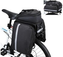Wildken velosipēdu somas bagāžniekam, 25 l ūdensizturīgas, bagāžnieka somas velosipēdam ar divām sānu kabatām, melna salokāma velosipēda soma ar lietus pārsegu riteņbraukšanai, MTB Ebike