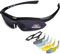 LumiSyne sporta brilles Polarizētas vīriešu un sieviešu velosipēdu brilles ar 5 maināmiem stikliem UV 400 aizsardzība Superviegls rāmis ar saulesbrilles siksnu sportam, atpūtai, riteņbraukšanai un motociklam