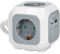 Pagarinātājs 4x2P+Z (Schuko), USB lādētājs A+C, Ātrā uzlāde, 1,4 m H05VV-F 3x1,5 mm?, pelēks