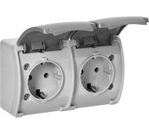 Dubultā 2x2P+Z Schuko AQUATIC kontaktligzda, IP44, pelēkā grafīta krāsā