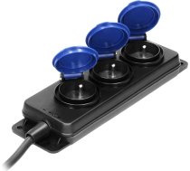 IP44 pret šļakatām aizsargāts pagarinātājs darbnīcai, 3 kontaktligzdas 2P+Z IP44, gumijas kabelis, H05RR-F 3x1,5 mm, garums 5 m?