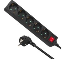 Strāvas pagarinātājs , 5 kontaktligzdu pagarinātājs ar slēdzi, melns, vācu tipa, 3500 W, 5 m, MCE227G