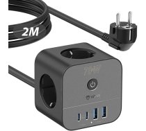 70 W USB-C lādētājs, 7-in-1 Cube Power Strip ar slēdzi, vairākas ligzdas 2 m ar USB Quick Charge, saderīgs ar MacBook, portatīvo datoru, iPad Pro, iPhone 15, Galaxy S23