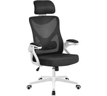 Yaheetech ergonomisks biroja krēsls, rakstāmgalda krēsls ar atlokāmiem roku balstiem, grozāms krēsls ar atzveltni un regulējamu pagalvi, vadītāja krēsla šūpuļkrēsla funkcija, maksimālā slodze 136 kg, balts/melns