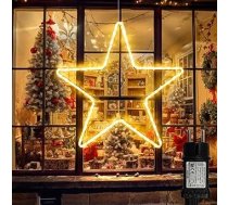DBFAIRY Ziemassvētku zvaigžņu gaismas, 40 LED zvaigžņu Ziemassvētku gaismas ar taimeri, ūdensizturīgs liels gaismas zvaigžņu logu rotājums ar kontaktdakšu iekštelpām un āra Ziemassvētku rotājumiem (silti balta)