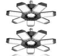 Garāžas lampa LED 200 W, 2 gabali, 20000 LM spilgta darbnīcas lampa ar 7 regulējamiem paneļiem, E26 E27 LED darbnīcas griestu gaisma, 6500 K vēsā baltā krāsā, griestu gaisma pagrabam, darbnīcām, noliktavām