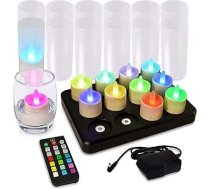 HL LED tējas lampas ar tālvadības pulti, 60 stundas uzlādējamas tējas lampas, ūdensizturīgas RGB sveces ar uzlādes staciju un taimeri ballītei, SPA, vannas istabai, Helovīnam, Ziemassvētku dekorēšanai, 12 gab. iepakojumā,