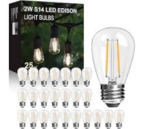 25 2 W S14 LED stikla spuldzes, E27 ligzda, 2700 K silti baltas LED Edisona spuldzes āra pasaku gaismām, bez apgaismojuma, 2 W ekvivalents 20 W kvēlspuldzei