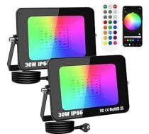 PICAA 2 x 30 W RGB LED prožektors, 3000 LM RGBW krāsu maiņas prožektors, 16 miljoni krāsu, viedais LED prožektors, āra sienas apgaismojums ballītēm, dārzam, skatuvēm