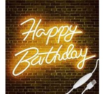 Gresonic Happy Birthday Neon Sign, Warm White LED Neon Light, USB Power Party Light Reklāma, Dekoratīvais gaismas signāls dzimšanas dienai, bāriem, istabām, klubiem, sienas lampu dekorēšanai (H-D)