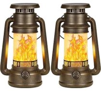RECHOO Saules apgaismojums āra iekštelpām, 2 vintāžas saules laternu komplekts āra LED lampām ar liesmas efektu, IP65 ūdensizturīgs saules apgaismojums Balkona galda dārza kempinga dekorēšanai