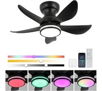 30 collu griestu ventilators ar apgaismojumu RGB Dimmable griestu gaisma ar tālvadības pulti un lietotni 6 ātrumi Lampa ar ventilatora taimeri Melns Griestu ventilatori Guļamistaba Dzīvojamā istaba Gaisma