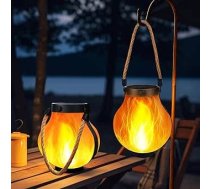 Solarleuchten für den Außenbereich, tanzende Flamme, Solarlaternen mit 2 Modi, Dual-Aufladung, USB-Solaren, hängende wasserdichte Gartenornamente, Outdoor, für Hof, Terrasse, Garten, Veranda