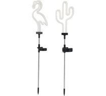 DOITOOL 2 Stück Solar Kaktus und Flamingo Neonlicht Wetterfeste Solar Gartendekoration für Draußen Energiesparende LED Wegeleuchten mit Warmem Licht Kabellose Landschaftsbeleuchtung