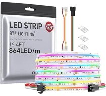 BTF-LIGHTING FCOB COB RGB WS2811 IC adresējama LED sloksne DC24V 5M 864LEDs/M 12mm balta PCB Chasing krāsa Elastīga augsta blīvuma LED sloksne IP30 nav ūdensizturīga (tikai sloksne)